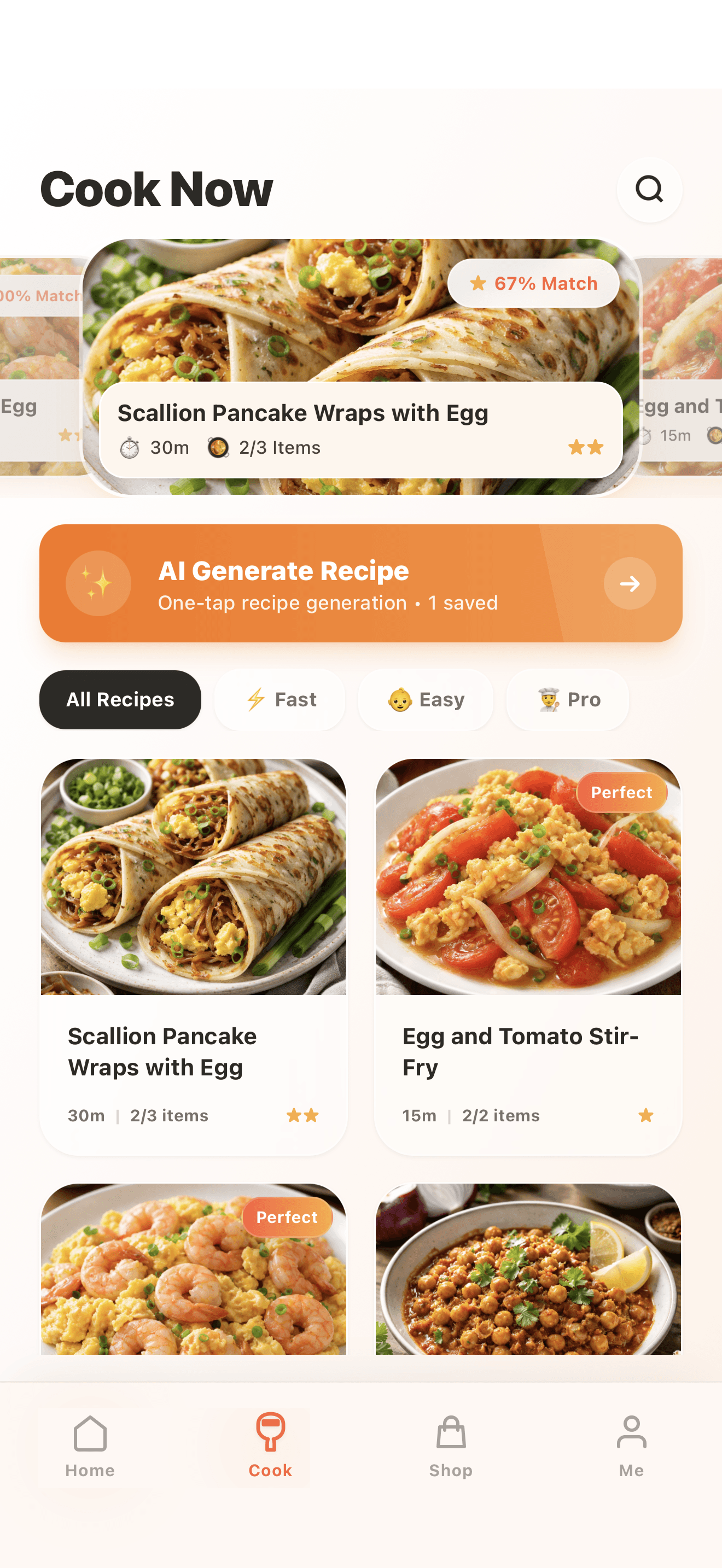 SnapCook AI 菜谱推荐页面