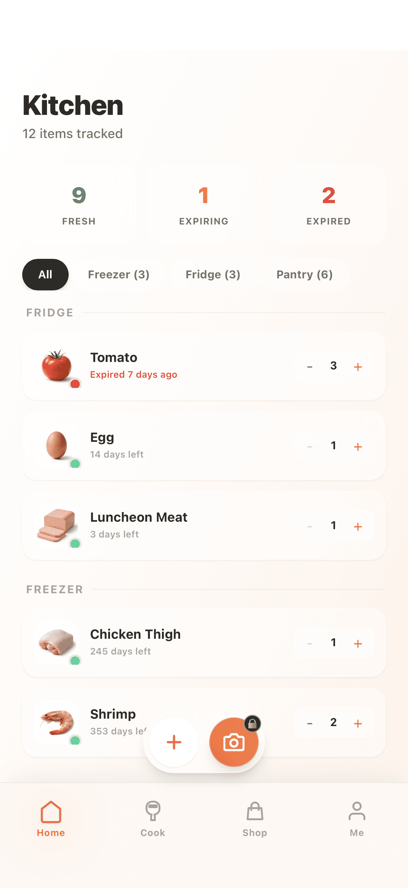 SnapCook 厨房食材管理首页
