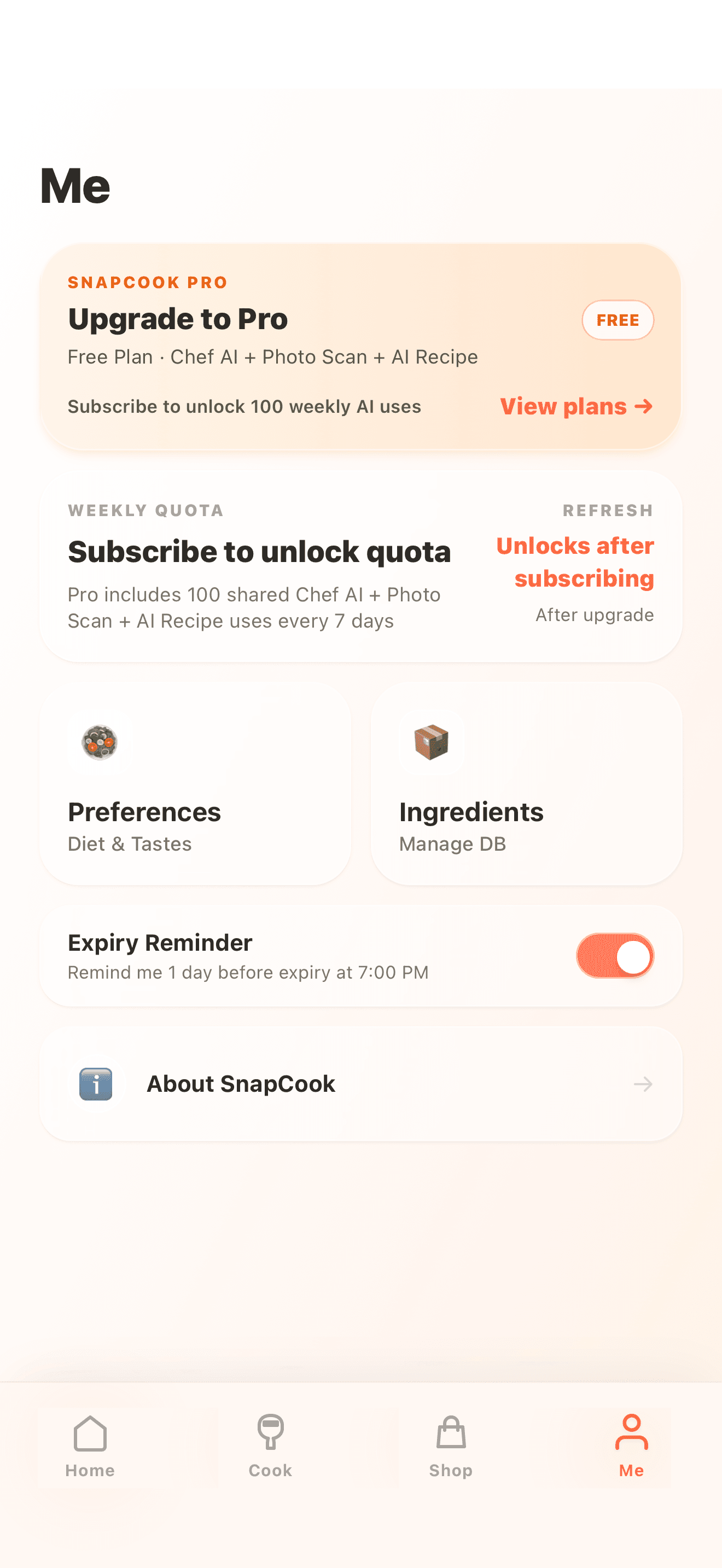 SnapCook 会员管理页面